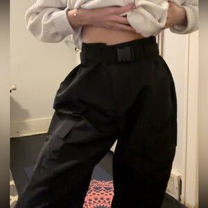 Black parachute pants